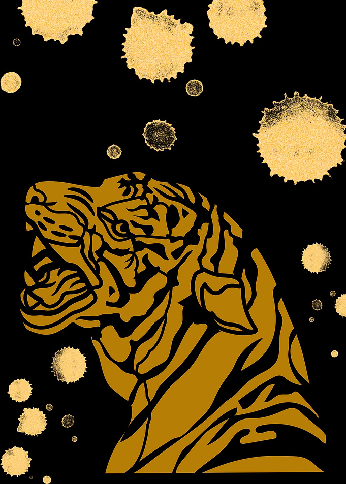 Tiger Illustration with Golden Splatters