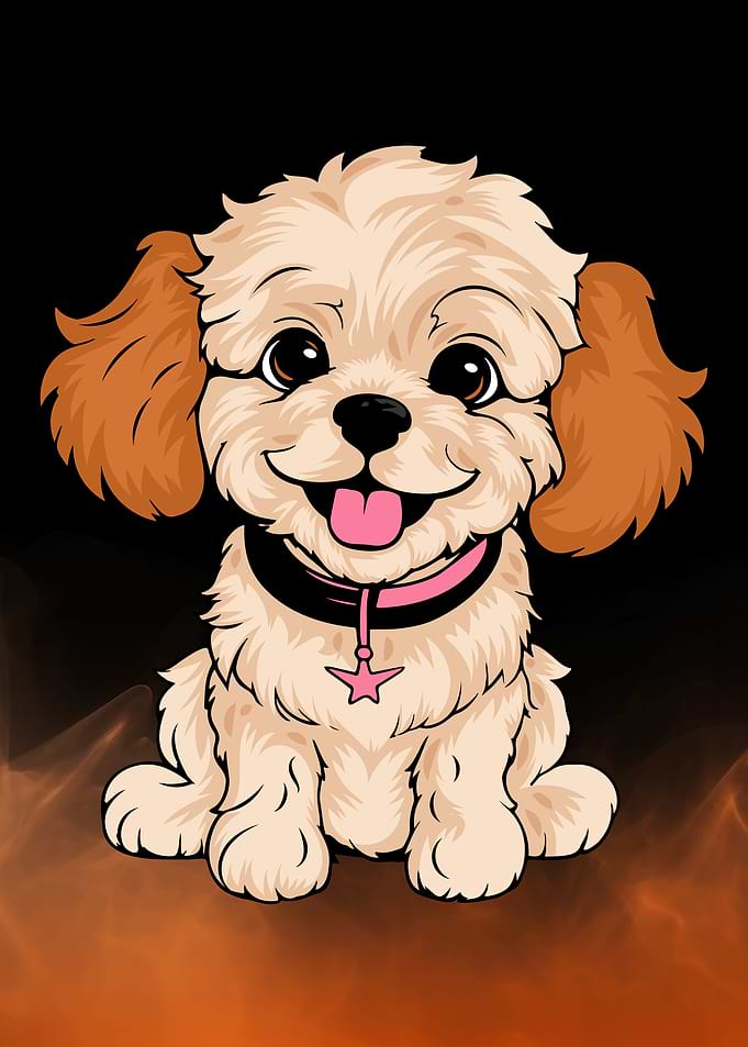 Cartoon Dog with Star Collar
