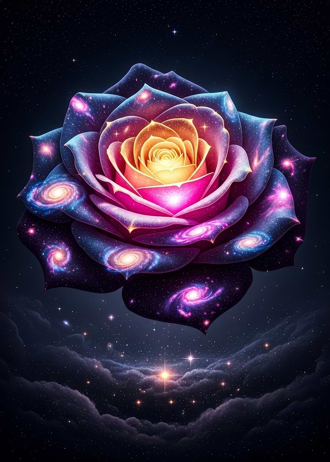 Cosmic Rose in Starry Night