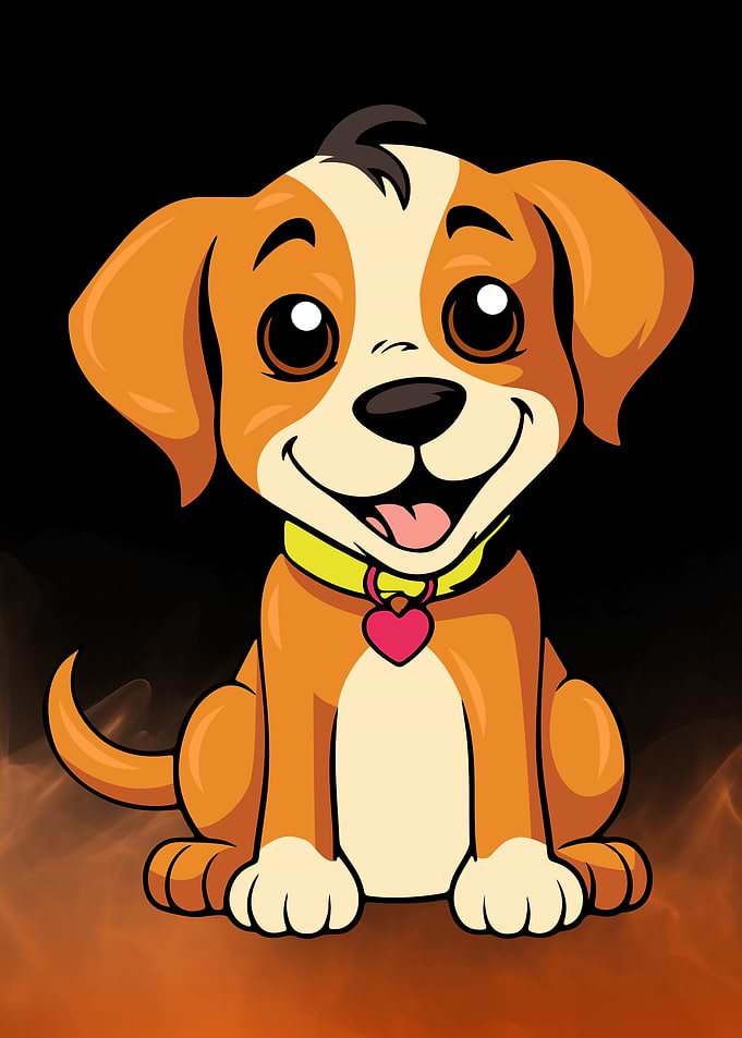 Cartoon Puppy with Heart Tag