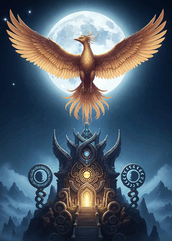 Golden Phoenix Over Mystical Temple