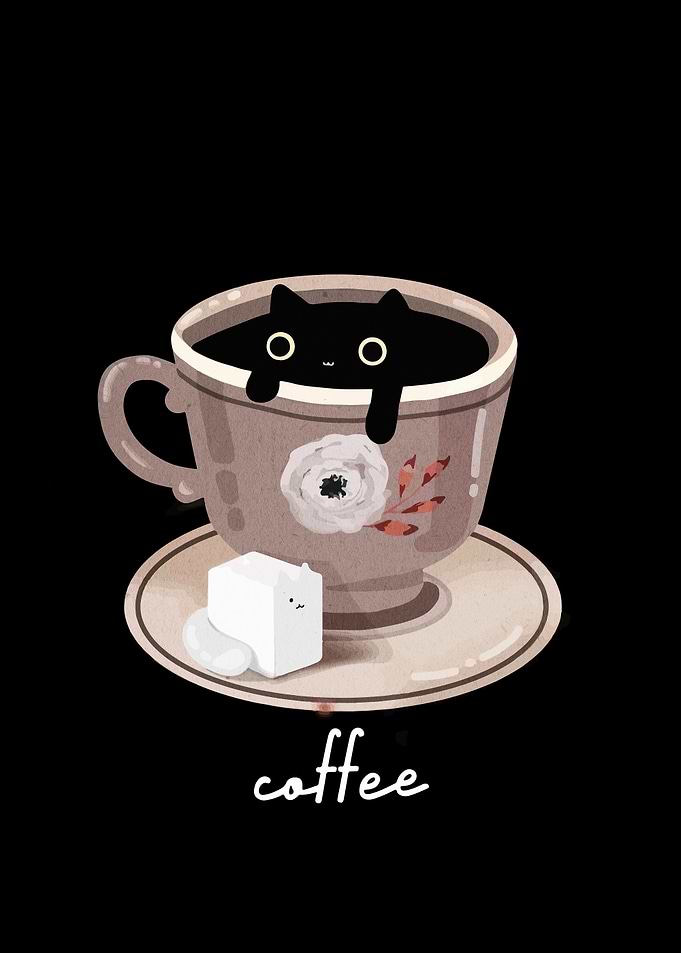 Black Cat in Coffee Cup Illustration