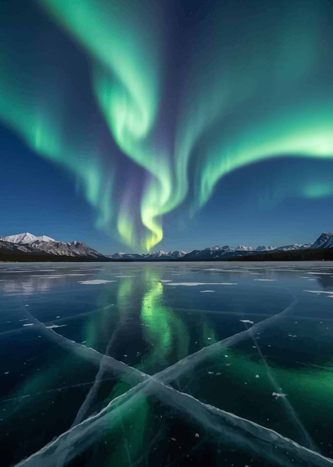 Aurora Borealis over Frozen Lake