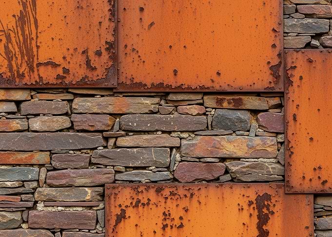 Rusty Metal and Stone Wall Texture