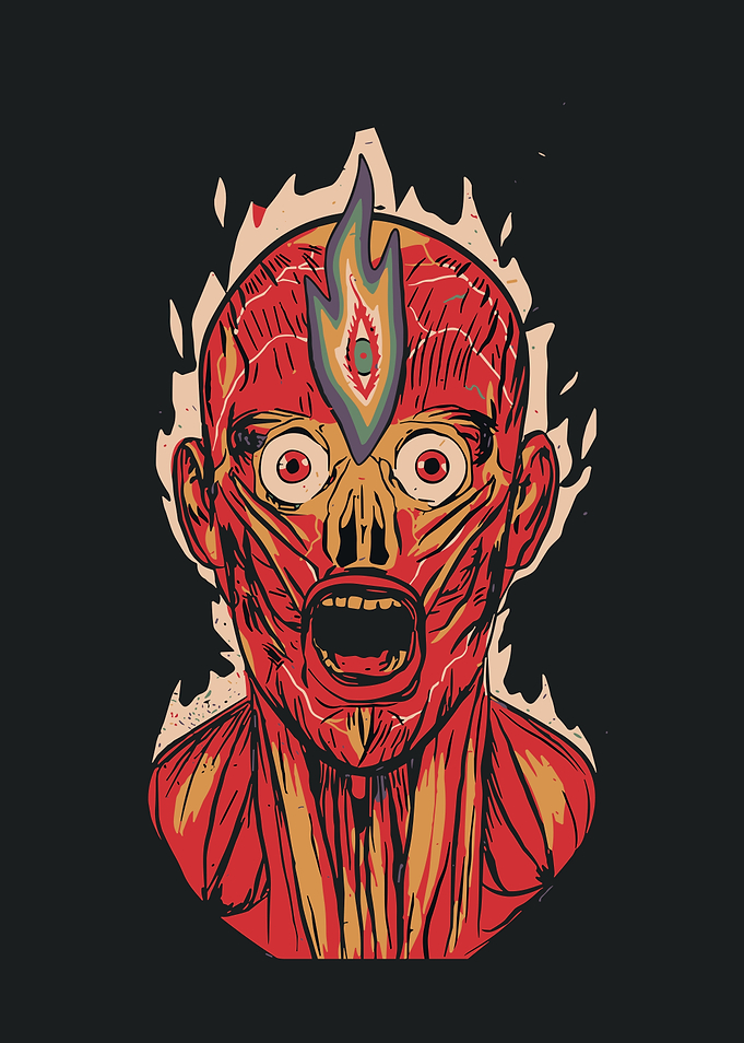Surreal Screaming Head with Third Eye