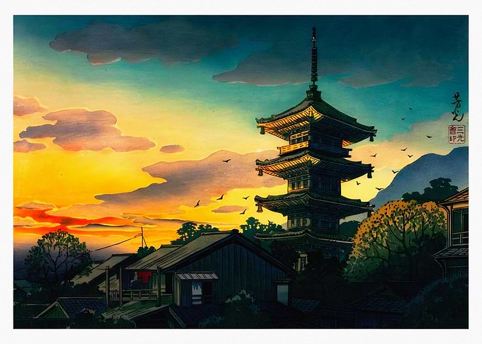 Japanese Pagoda at Sunset