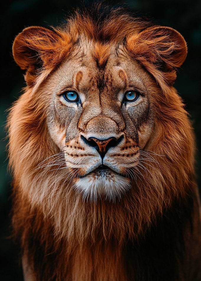 Lion Portrait with Blue Eyes