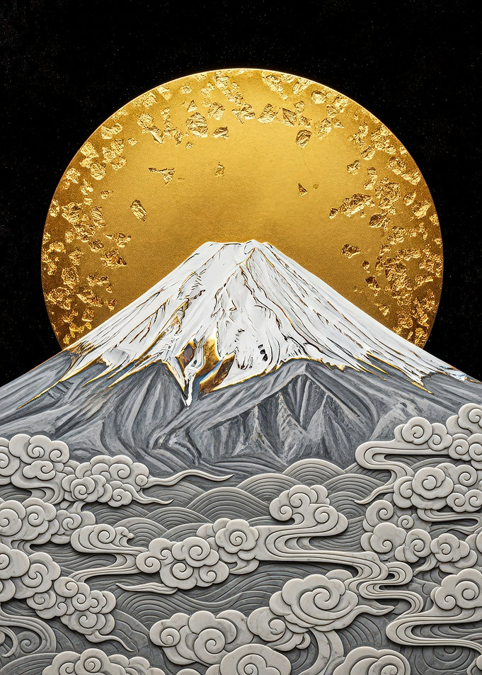 Mount Fuji and Golden Sun Art