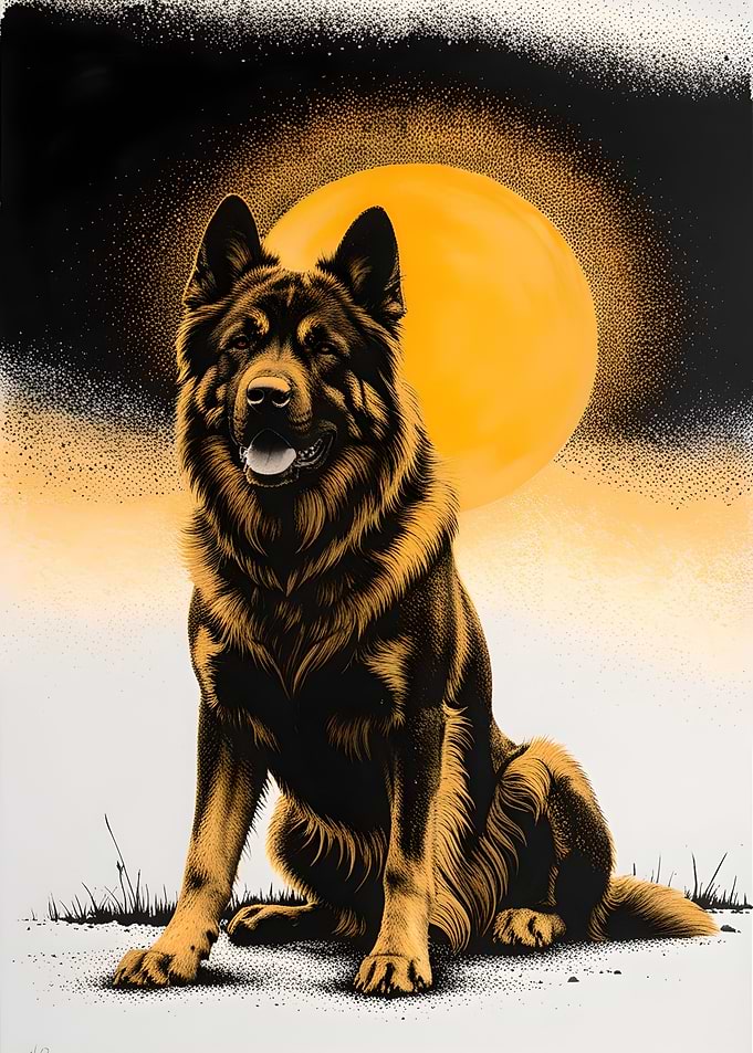 Dog Portrait with Yellow Moon