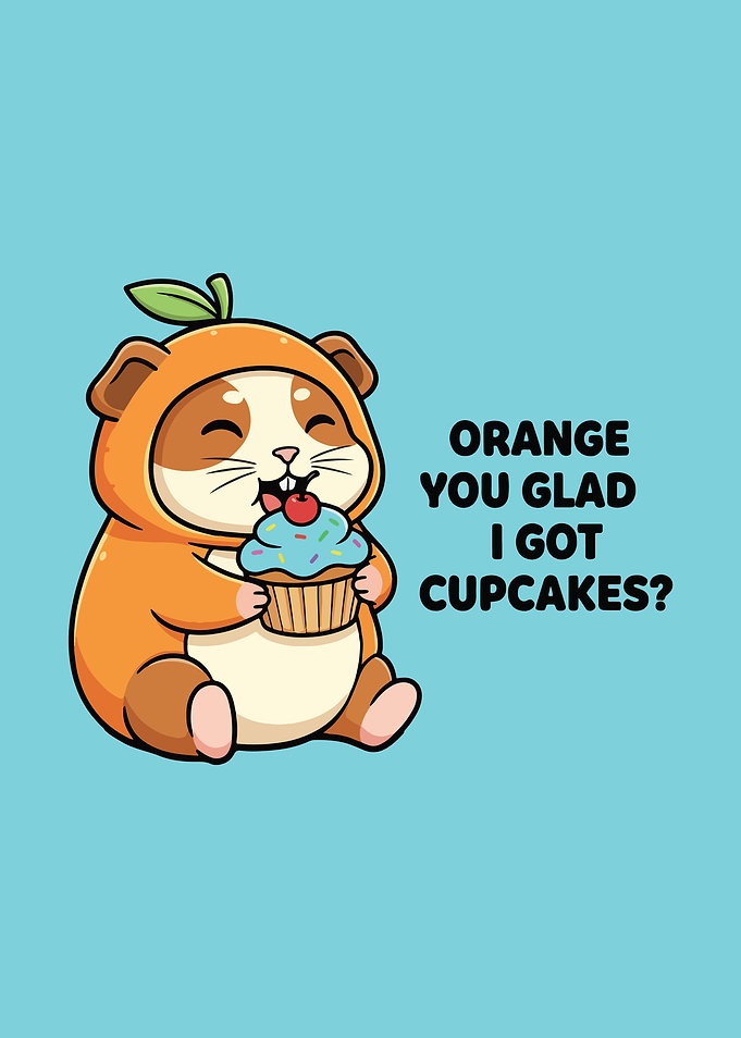 Cute Hamster In Orange Costume Eating Cupcake