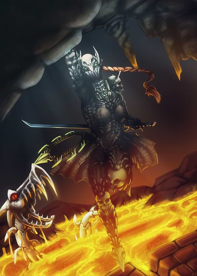Fantasy Warrior in Lava Landscape