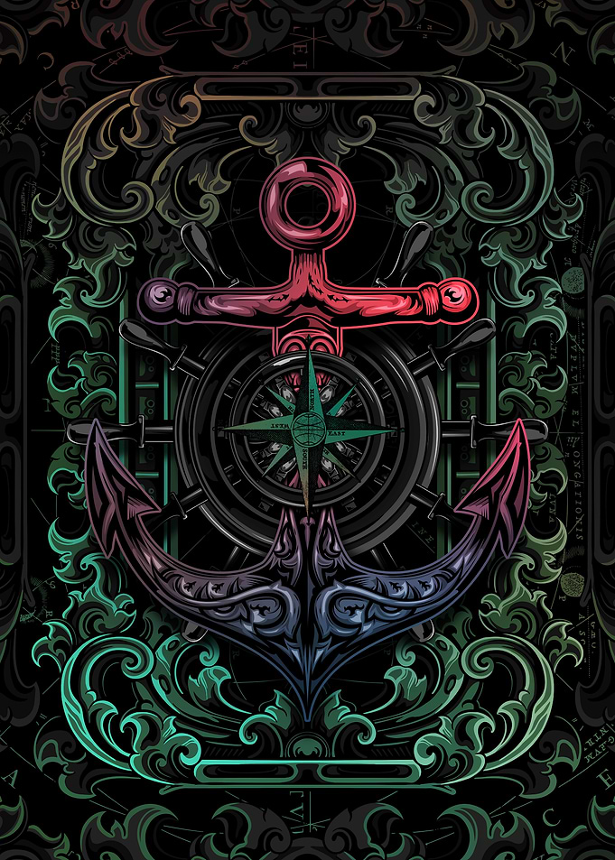 Anchor, Compass, and Ship Wheel Art