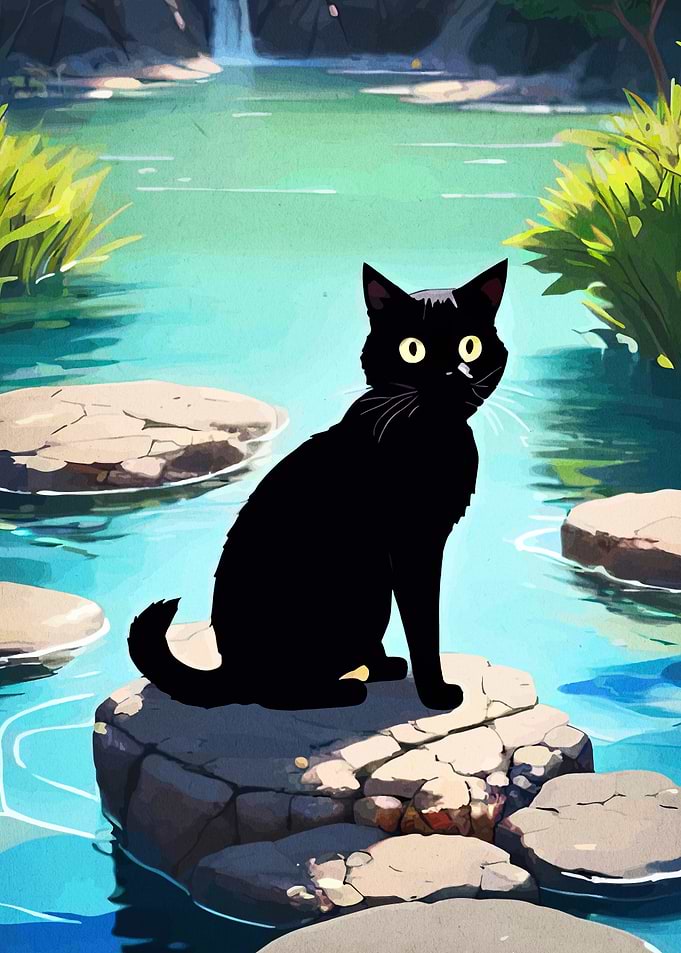 Black cat on a rock
