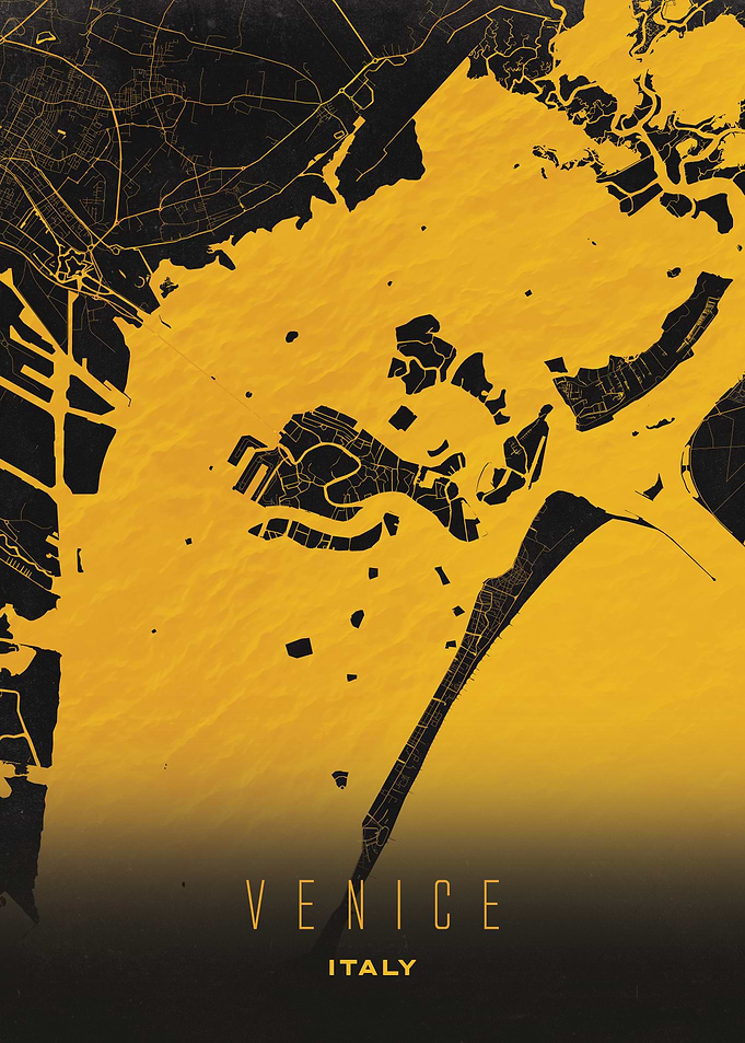 Venice, Italy - Iconic Canal Golden City Map Art