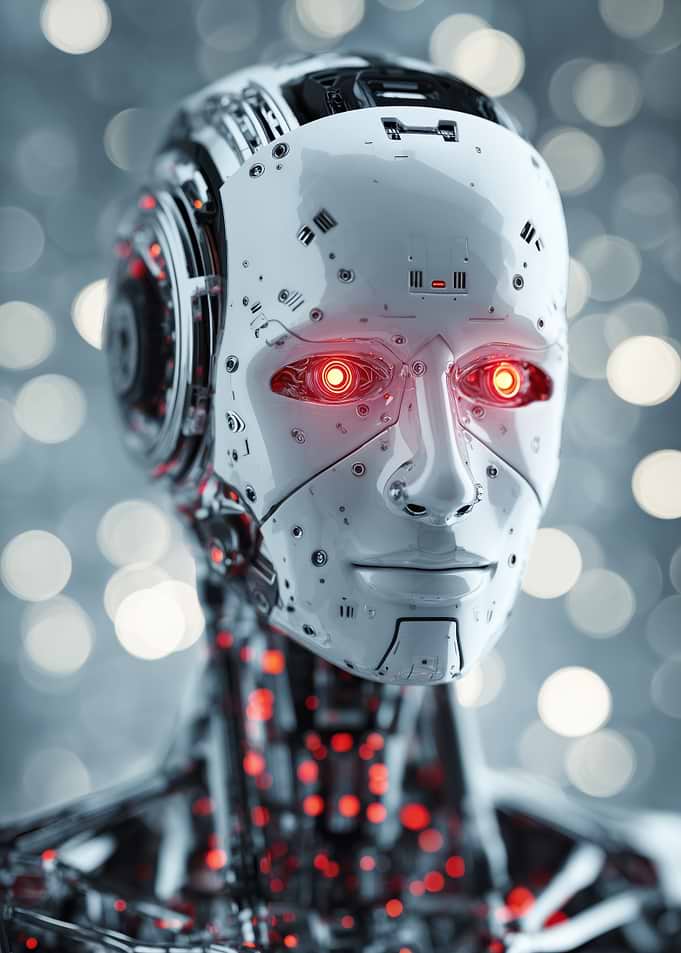 Futuristic Robot Portrait with Glowing Eyes