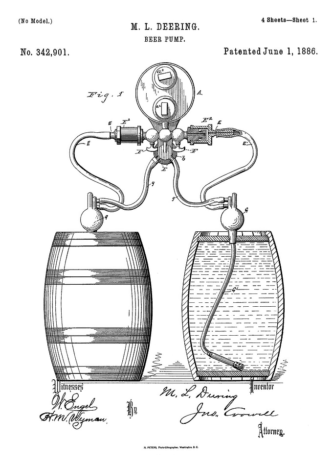 M.L. Deering Beer Pump Patent Drawing