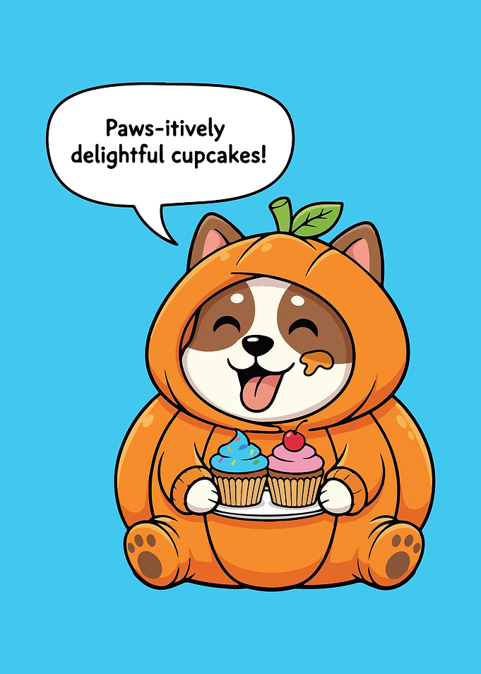 Cute Dog in Pumpkin Costume with Cupcakes