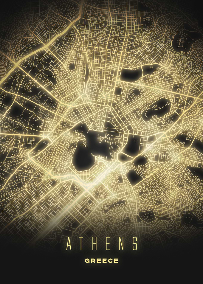 Athens, Greece - Radiant City Map Art Print