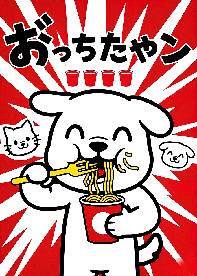 Cartoon Dog Eating Noodles Illustration