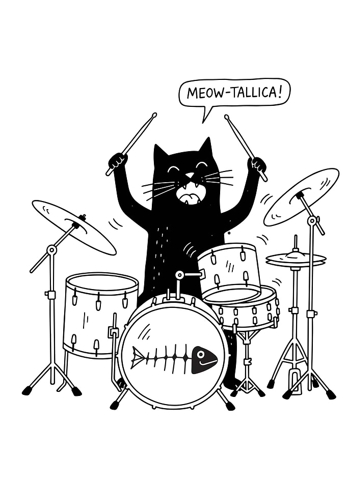 Meow-tallica: Cat Drummer Illustration