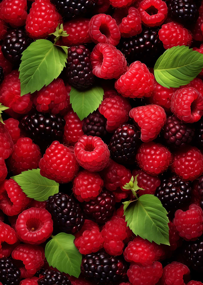 Fresh Raspberries and Blackberries Still Life