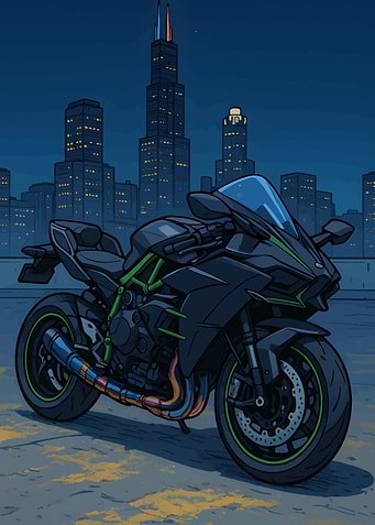 Kawasaki Ninja H2 Motorcycle Cityscape
