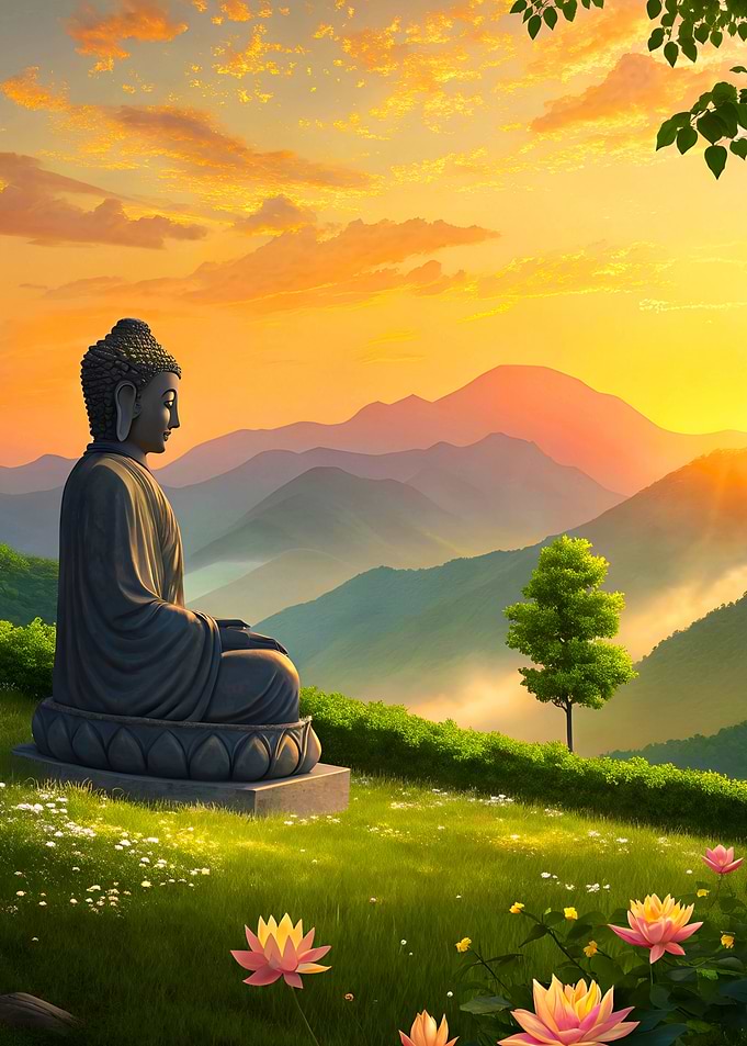 Buddha Statue in Mountain Landscape