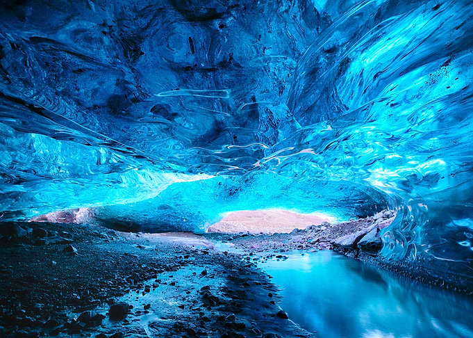 Ice Cave Interior with Water Flow