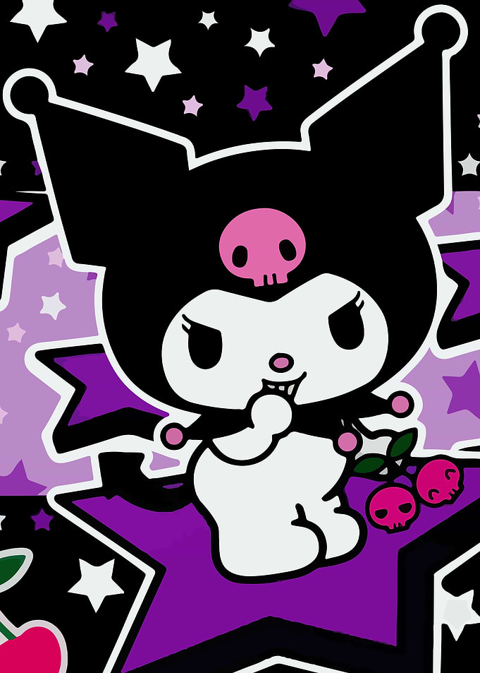 Kuromi character with skull cherries