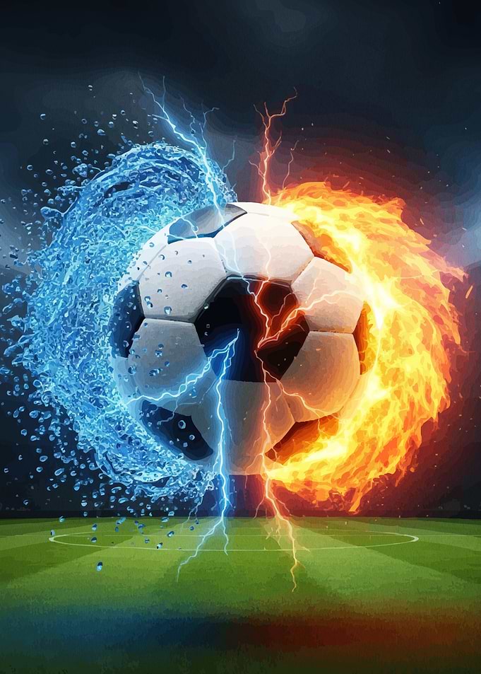 Soccer ball fire and water
