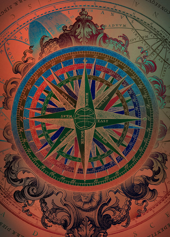 Vintage Compass Rose on Map Background