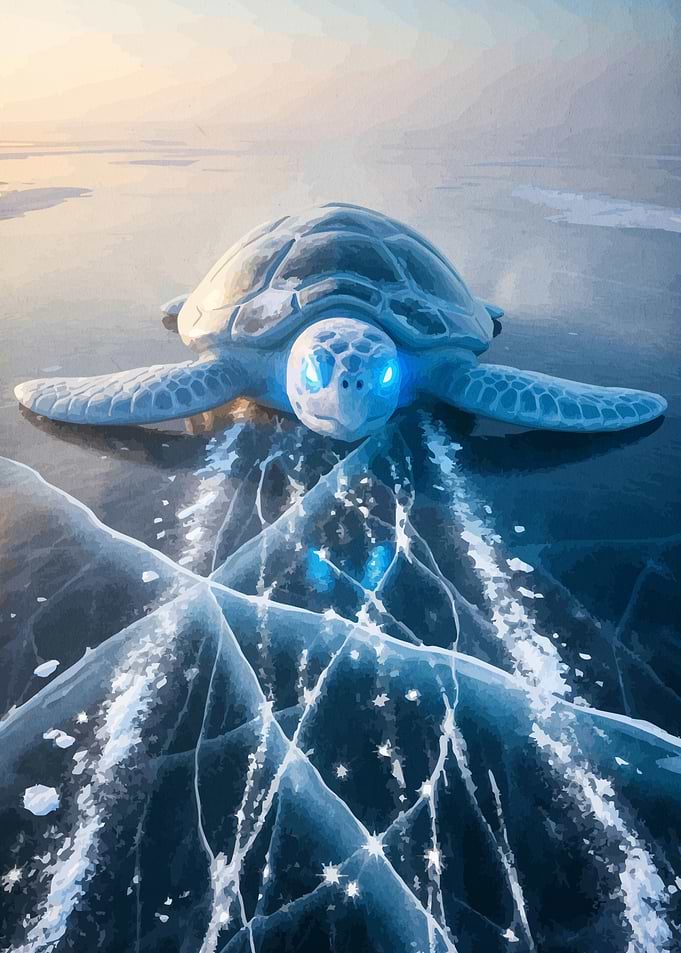 Glowing Turtle Cracked Ice