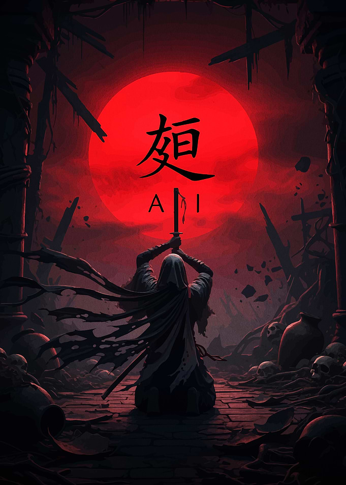Dark Samurai with Red Moon