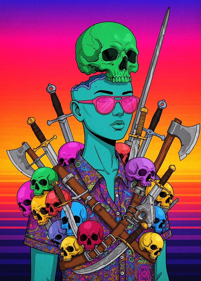 Skull Topped Warrior with Swords