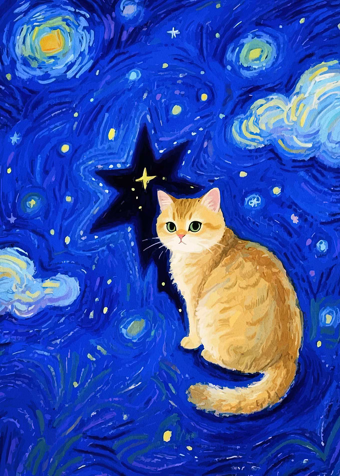 Cat in Starry Night Style