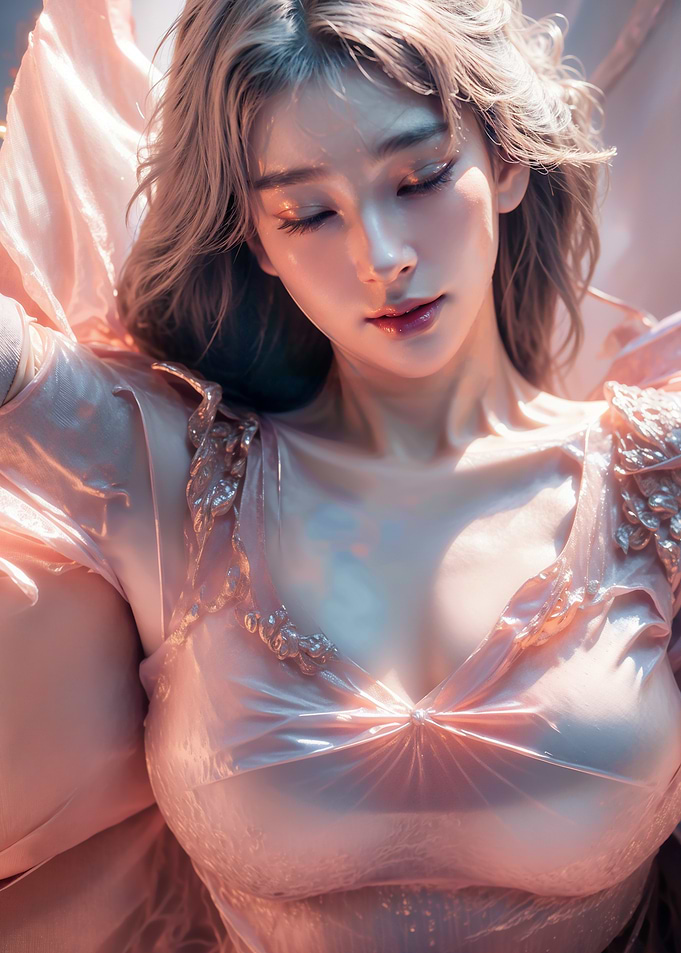Dreamy Woman in Pink Sheer Fabric