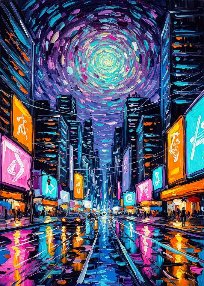 Cityscape Painting at Night