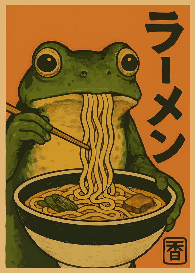 Frog Eating Ramen Japanese Art