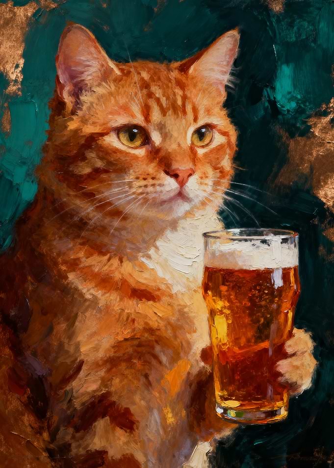 Cat Drinking Beer
