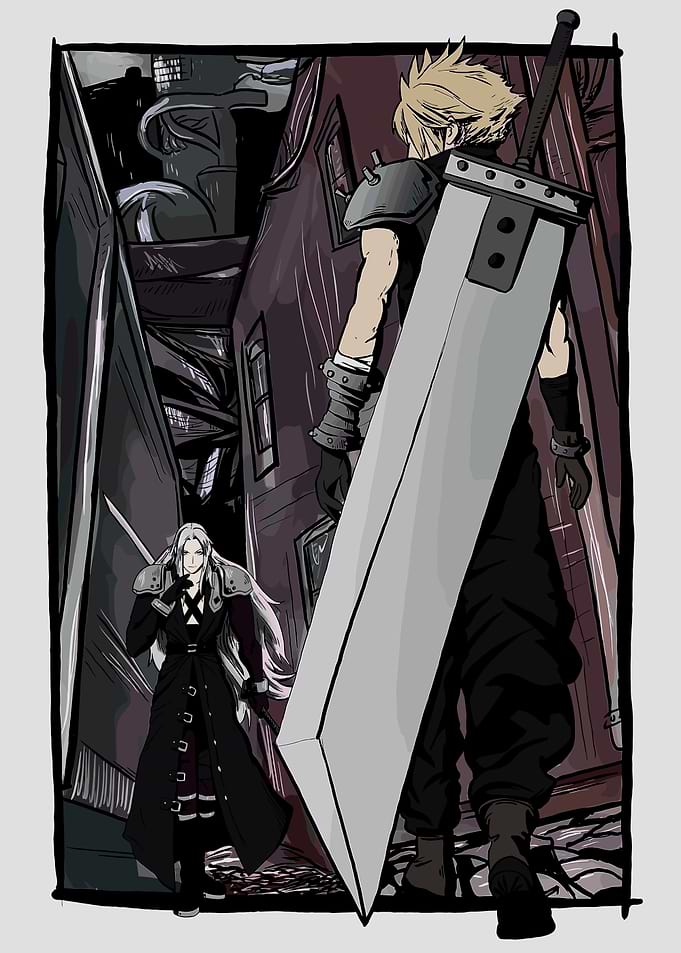 Cloud and Sephiroth in Alleyway