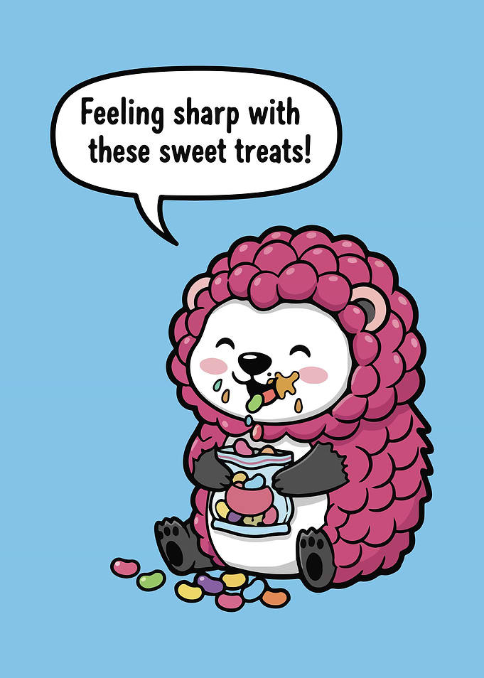 Cartoon Hedgehog In Berry Costume Eating Candy