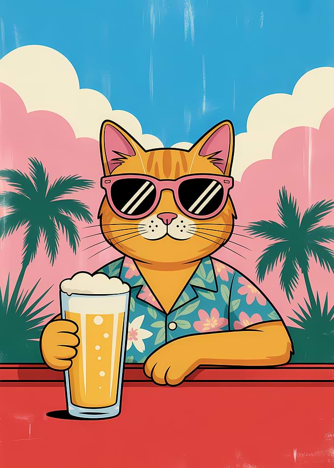 Cat on Vacation with Beer