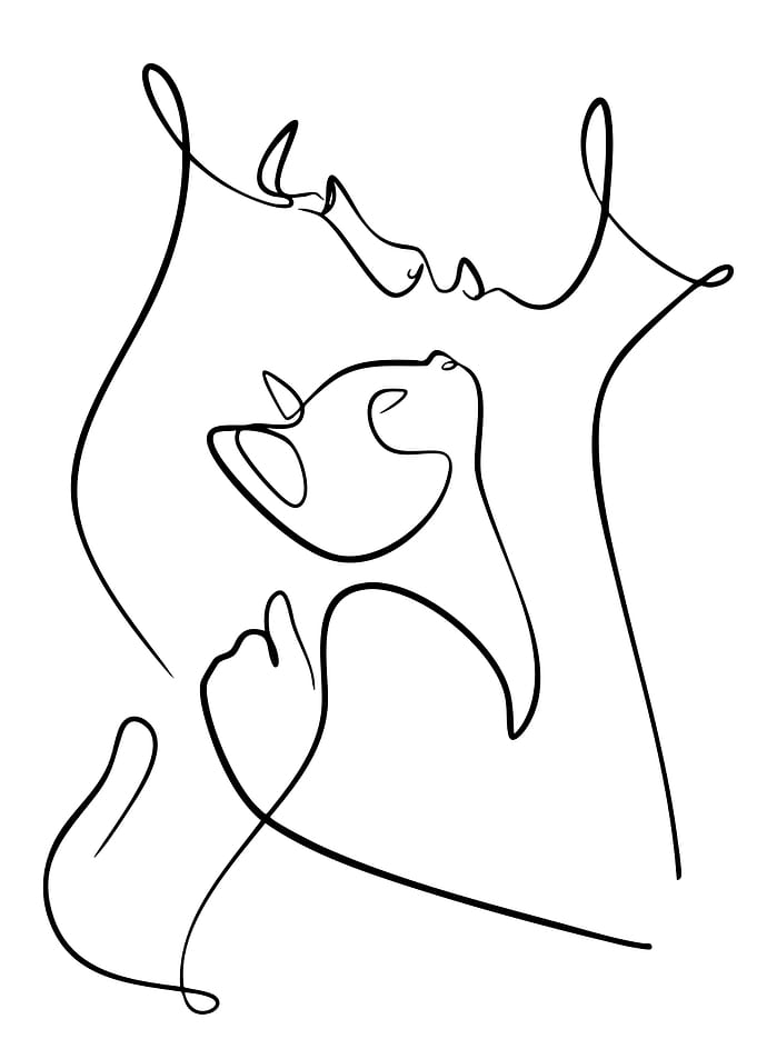 Minimalist Line Art: Woman and Cat