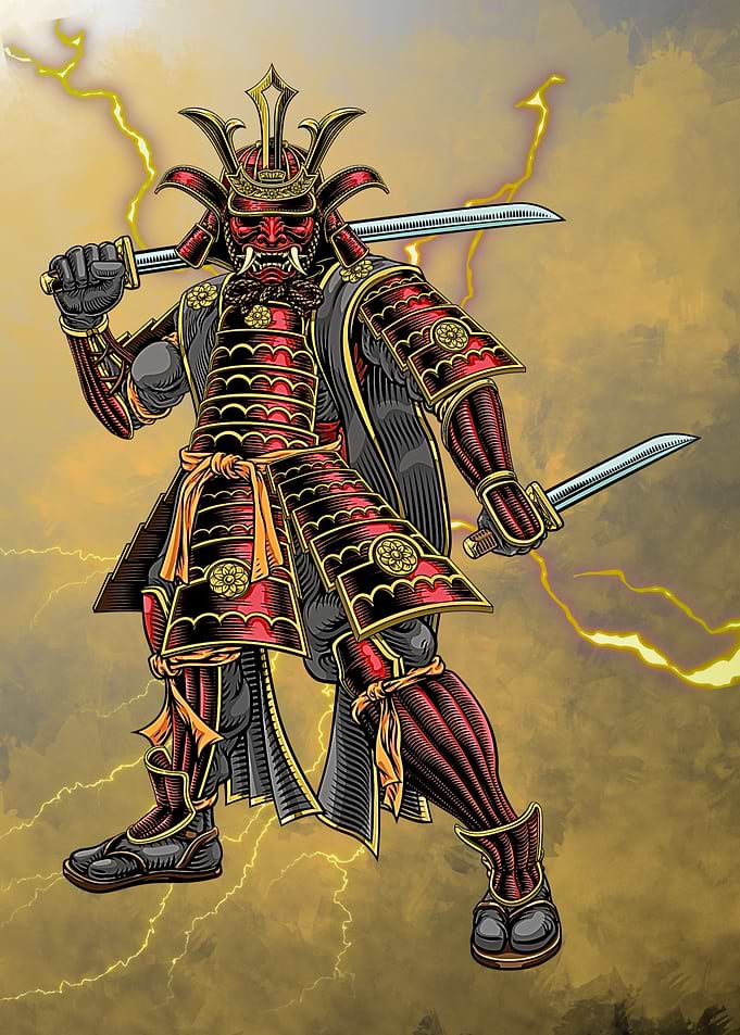 Samurai Warrior with Swords and Armor