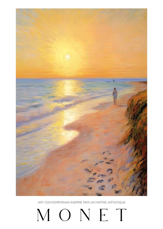 Monet-inspired beach scene at sunset