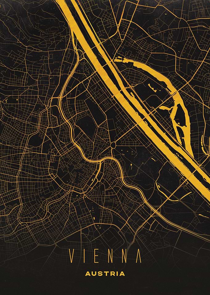 Vienna, Austria - Golden Danube City Map Art Print