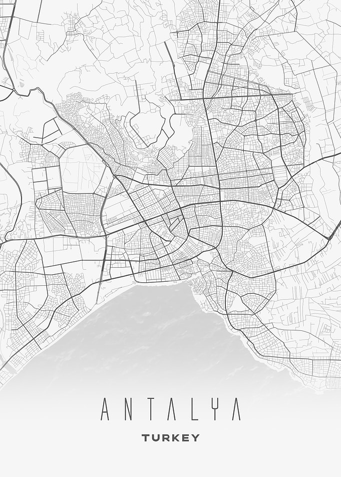 Antalya, Turkey - Minimalist and Modern City Map Art