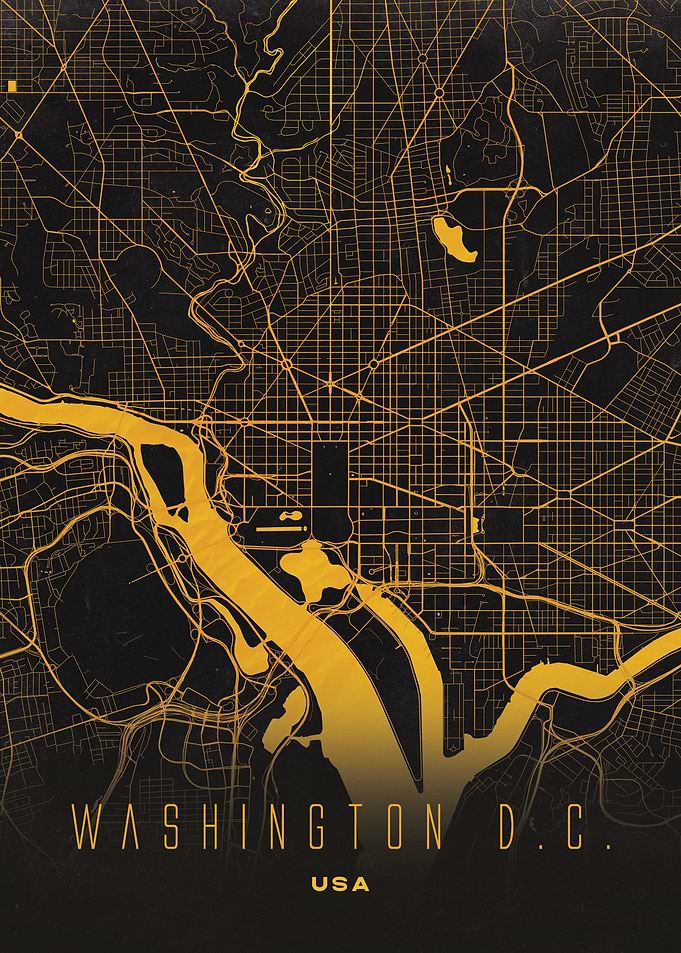 Washington D.C., USA - Golden Capital City Map Art Print