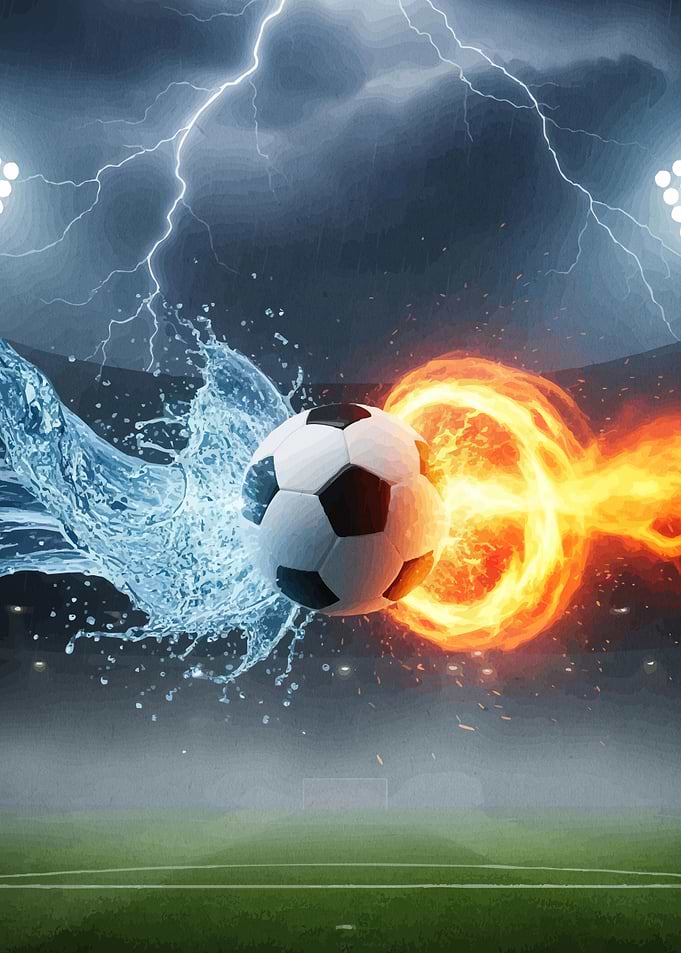 Soccer ball water and fire