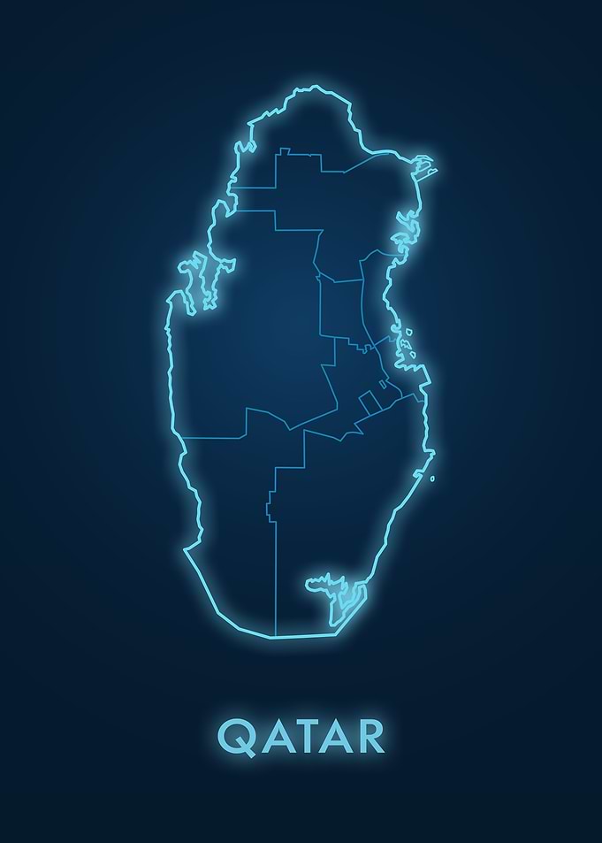 Qatar Map Neon Outline